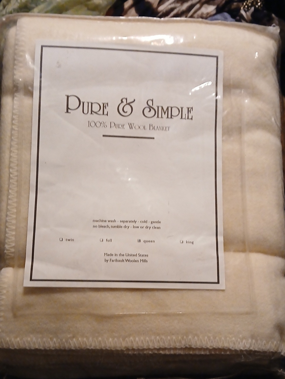 Queen Size Cream Wool Blanket - 100% Wool NWT made by Pure and simple